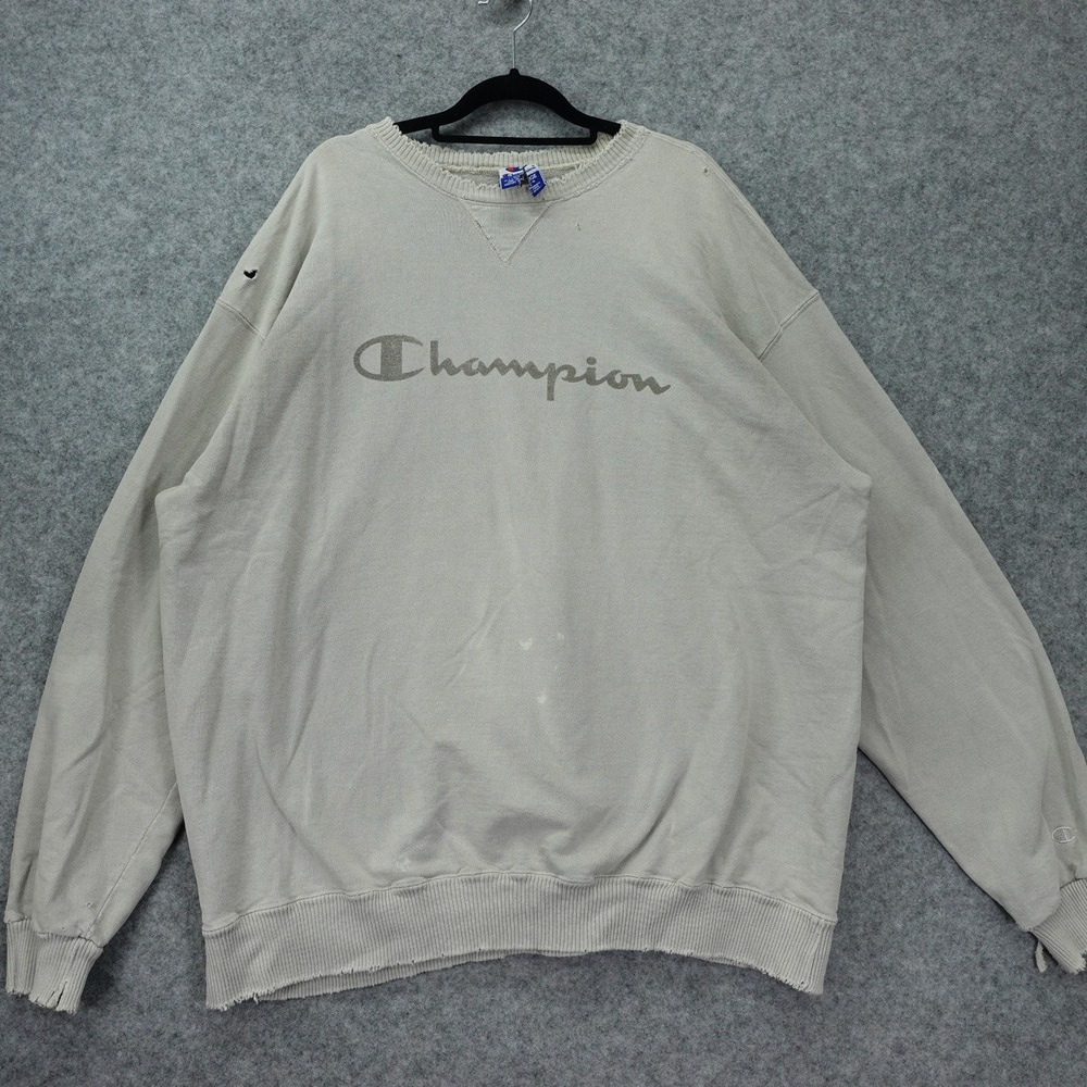 Vintage 90s Champion Sweatshirt Mens 2X Oatmeal Thrashed Distressed Grunge Y2K